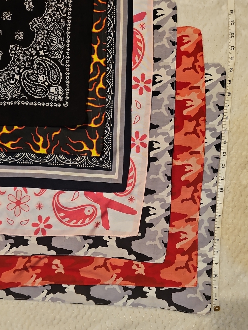 Lot of 7 Assorted Bandana Scarf Set - Red, Black, White, Gray